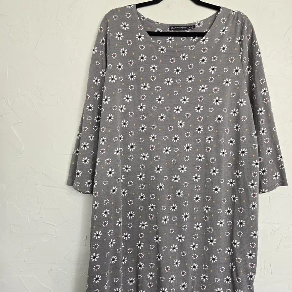 Gudrun Sjödén Floral Jersey Gray White Yellow Dress, XL - Picture 3 of 12